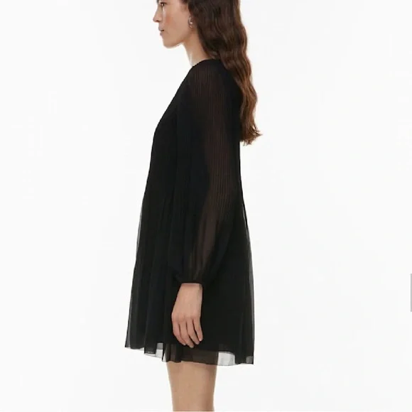 WILFRED Daydreamer Mini Dress Black Pleated Chiffon Long Sleeve L Aritzia - Picture 4 of 16
